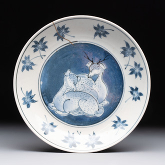 A Japanese blue and white 'deer and maple leaf' plate, Edo, 17th C.