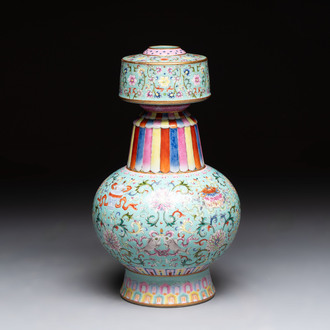 A Chinese famille rose altar vase with 'bajixiang' design, 'benbahu', Qianlong mark, 20th C.