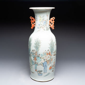 A Chinese qianjiang cai 'Zhu Lin Qi Xian 竹林七賢' vase, signed Wang Zhaoli 汪照黎, dated 1908