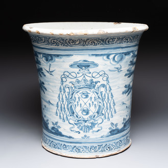 A massive blue and white armorial jardinière with the arms of Luis Antonio Fernández de Córdoba Portocarrero, Talavera, Spain, 1754-1771