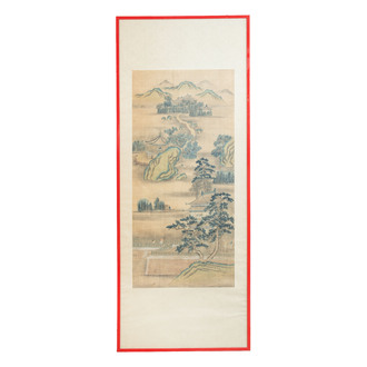 In the manner of Qiu Ying 仇英 (1494-1552): 'Mountainous landscape', ink and colour on silk, 19/20th C.