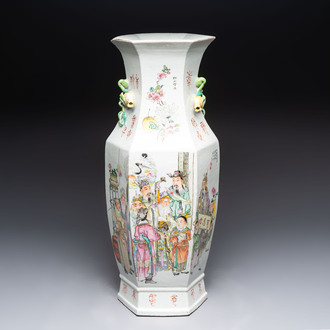 A Chinese hexagonal qianjiang cai vase, signed Wang Qi 王琦, dated 1913