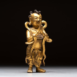 A Chinese gilt-bronze figure of Sudhana, 16/17th C.