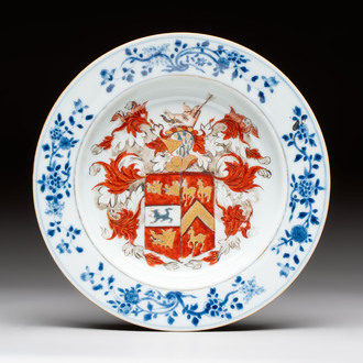 A rare Chinese Imari-style armorial plate with the arms of Gough impaling Hynde for the English market, Kangxi, ca. 1720