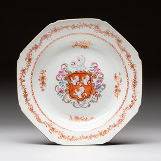 A Chinese polychrome armorial soup plate with the arms of Bennet for the English market, Qianlong, ca. 1765