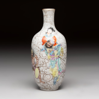 A Chinese famille rose and grisaille 'Zhongkui' vase, Daoguang mark, 20th C.