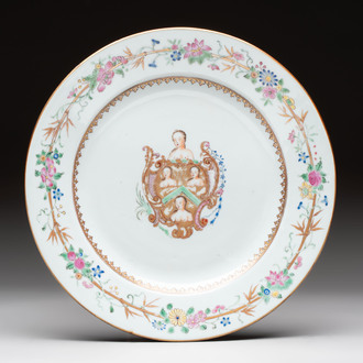 A Chinese famille rose armorial plate with the arms of William Ellis for the English market, Qianlong, ca. 1755