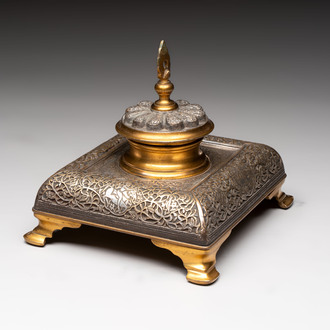 An Orientalist gilt and tinned bronze inkwell, probably France, 19th C.