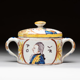 A polychrome Dutch Delft 'orangist' butter tub, 18th C.