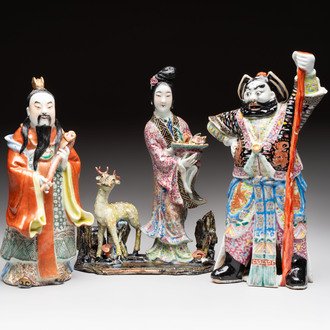Three Chinese famille rose figures, Cai Yong Xin Zao 蔡永新造 mark, 19/20th C.
