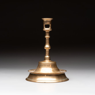 A Flemish or French knotted brass candlestick, 15/16th C.