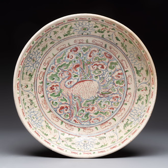 An Annamese or Vietnamese polychrome-enamelled 'phoenix' dish, 15/16th C.