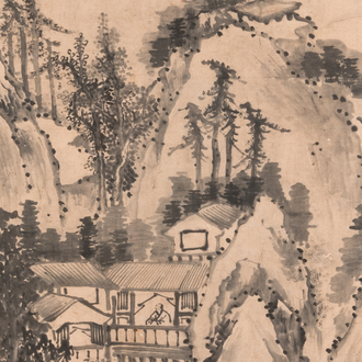 Huai Tang Shi 槐堂氏: 'Mountainous landscape after Shen Zhou', ink on paper