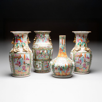 Four Chinese Canton famille rose vases, 19th C.