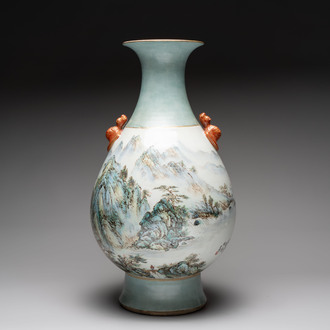A large Chinese famille rose 'mountainous landscape' vase, signed Wang Guiying 汪桂英, dated 1929