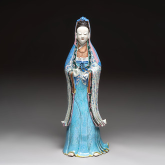 A fine and large Chinese famille rose Guanyin, 18/19th C.