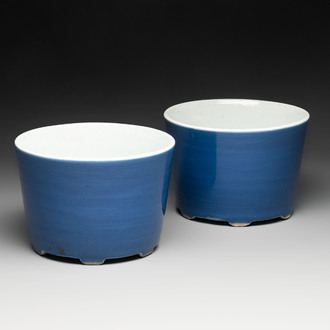 A pair of Chinese blue-glazed jardinières, Yongzheng mark, 19th C.