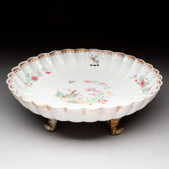 A Chinese famille rose pseudo-armorial tripod dish with the arms of Boschat for the French Market, Qianlong