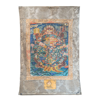 A Tibetan thangka depicting the Wheel of Life, Bhavacakra, 19th C.
