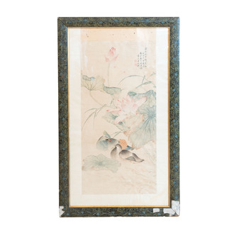 In the manner of Jiang Tingxi 蔣廷錫 (1669 - 1732): 'Mandarin ducks and lotus', ink and colour on silk, 19/20th C.