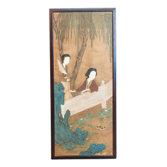 In the manner of Wang Zhenpeng 王振鵬 (Yuan): 'Two ladies in the garden', ink and colour on silk, Qing