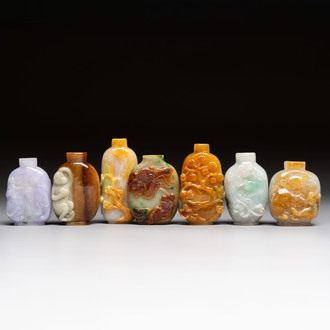 Seven Chinese jadeite snuff bottles, 20th C.