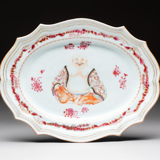 A rare Chinese famille rose 'Budai' tureen stand for the European market, Qianlong