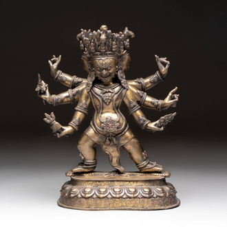 A fine Tibetan bronze sculpture of Mahakala, 19th C.