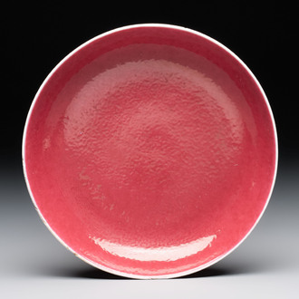 A Chinese ruby-pink-glazed plate, Jiaqing mark and of the period