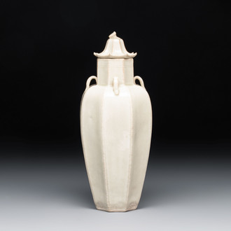 A Chinese qingbai octagonal vase and cover, Song/Yuan