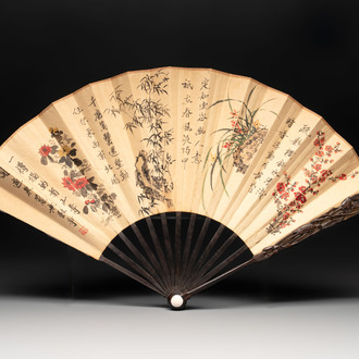 In the manner of Ma Quan 馬荃(18th C.): 'An ebony fan painted with 'Four Gentlemen 四君子', 19/20th C.
