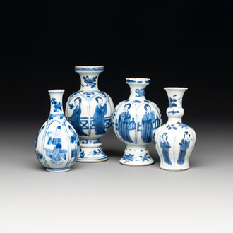 Four Chinese blue and white 'Long Eliza' miniature vases, Kangxi