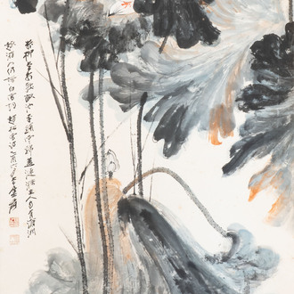 In the manner of Zhang Daqian 張大千 (1898-1983): 'Lotus', ink and colour on paper