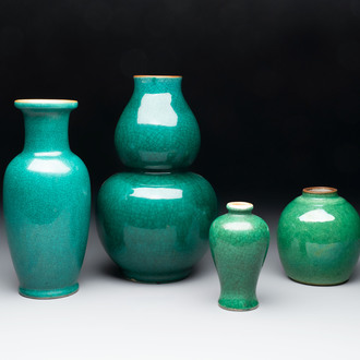 Four Chinese green crackle-glazed vases, 19th C.