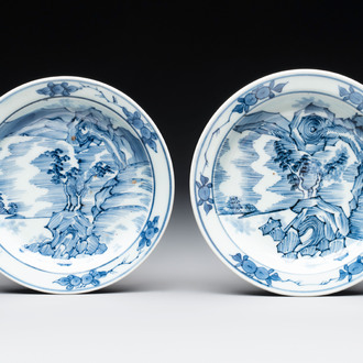 A pair of Japanese 'Master of the Rocks' plates, Arita, Edo, 17th C.