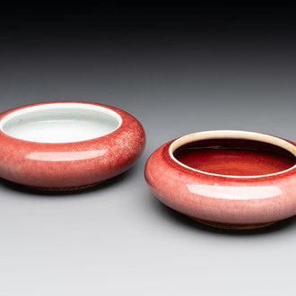 Two Chinese copper-red-glazed brush washers, Kangxi mark, 19th C.