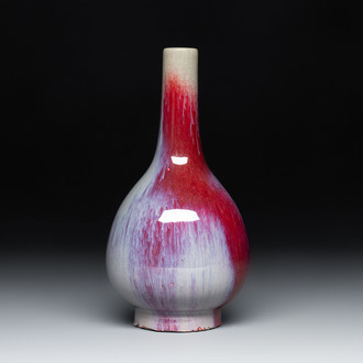 A Chinese flambé-glazed bottle vase, Qianlong mark, 19/20th C.