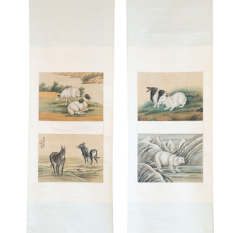 Ma Jin 馬晉 (1900-1970): 'Antelope, Donkey, Rabbit and Polar bear', ink and colour on silk