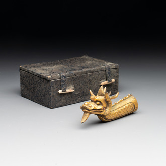 A Chinese gilt-bronze ornament in the form of a dragon, 18th C.