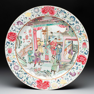 A large Chinese famille rose dish with narrative design, 19th C.
