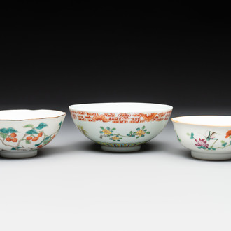 Three Chinese famille rose bowls, Tongzhi and Guangxu marks, 19th C.