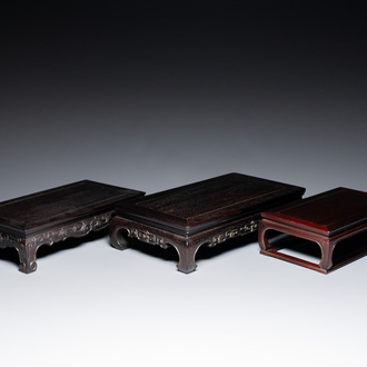 Three Chinese zitan wooden stands, 19/20th C.