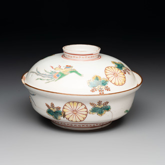 A Japanese ko-Imari 'phoenix' bowl and cover, Genroku Hachi Kinoto-i 元禄八乙亥 and Fu 福 mark, dated 1695
