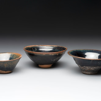 Three Chinese Jian 'hare fur' tea bowls, Song/Yuan