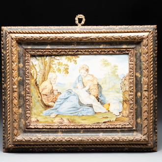 A framed Italian maiolica 'biblical subject' plaque, Castelli, 18th C.