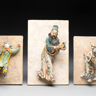 Three Chinese polychrome porcelain figures, 19th C.