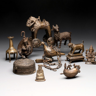 A varied collection of ten Indian bronze objects, 19/20th C.
