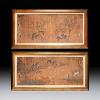Chinese school: 'Horses', ink and colour on silk, 19th C.
