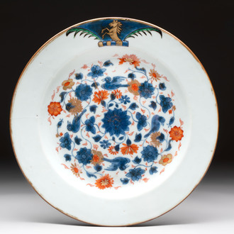 A Chinese armorial imari-style plate with the arms of Page for the English market, Kangxi, ca. 1718