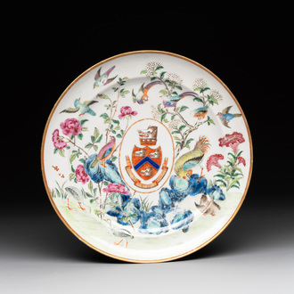 A rare Chinese Canton famille rose armorial plate with the arms of Wight, ca. 1810